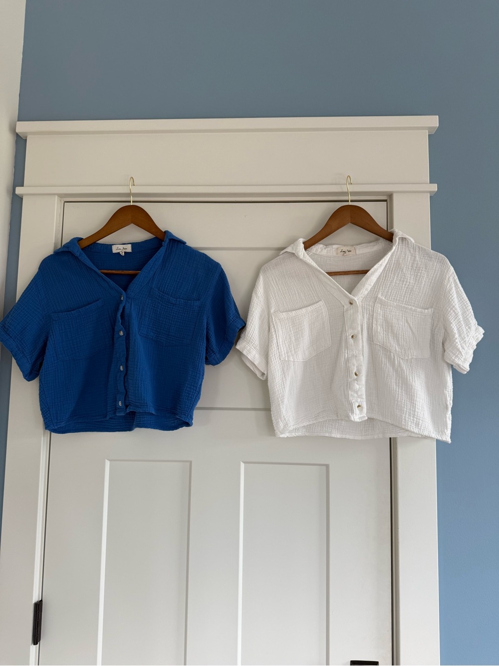Love Notes Blue Cropped Button-Down & Love Notes White Cropped Button-Down
